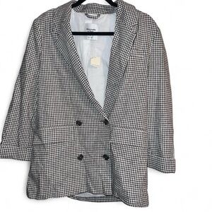 Abercrombie and Fitch Black and White Double-Breasted LinenBlend Slouchy Blazer